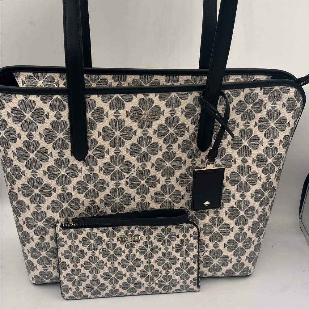 Kate Spade Black and Cream Clover Tote Bag and Matching Wallet-Brand New